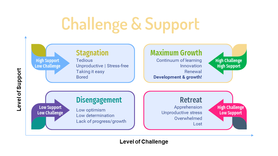 A diagram of the challenge and support model approach for student support