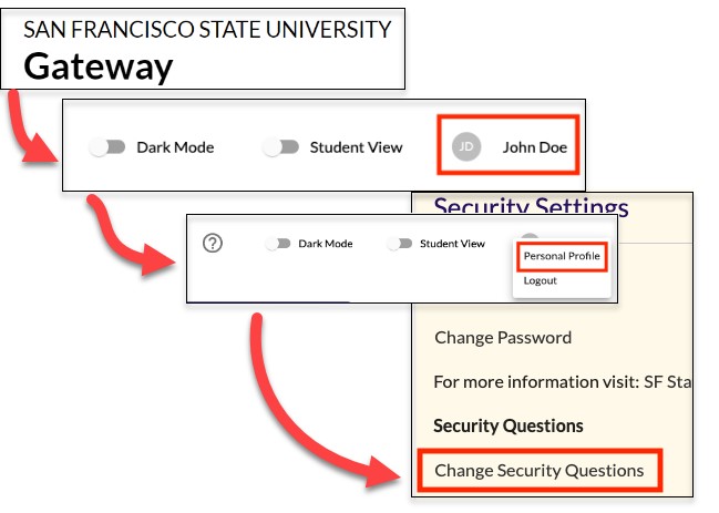 tutorial steps to change sec. questions