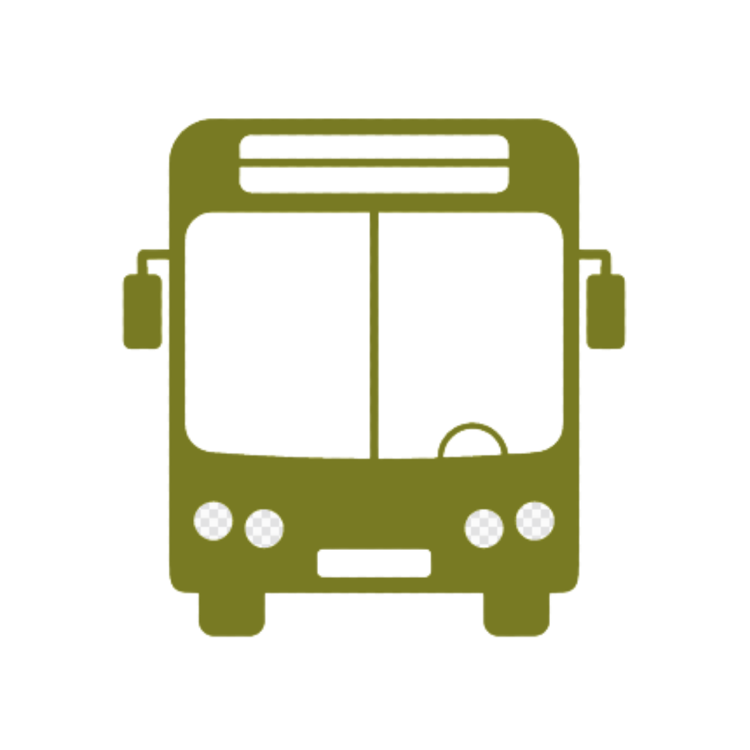 A green icon of the front of a bus.