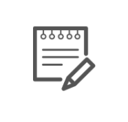 A grey icon of a notepad with a pencil at its bottom right corner