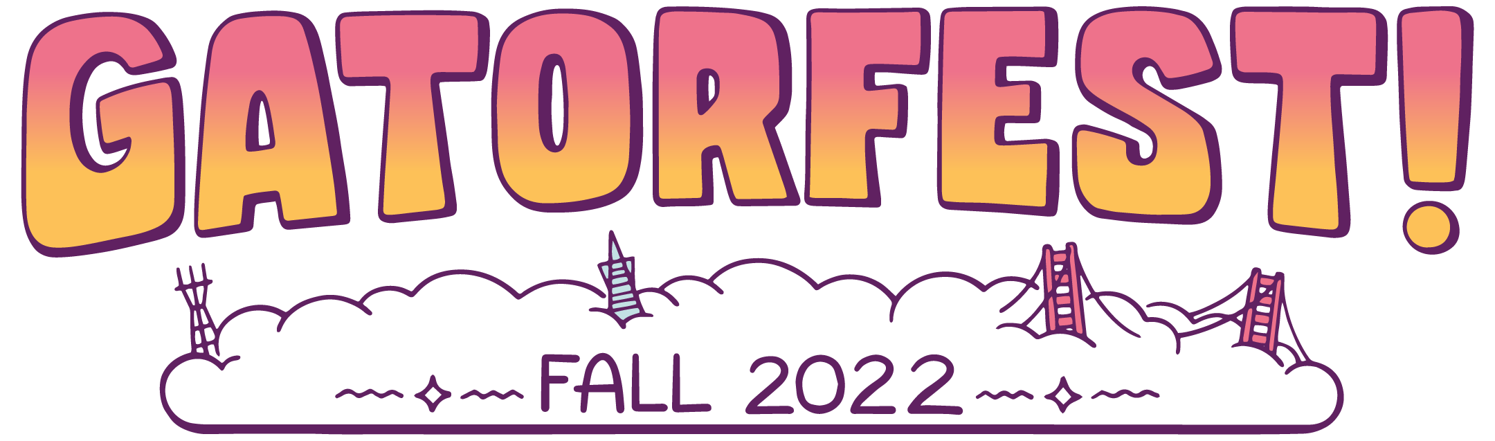 main logo for gatorfest with clouds and bubble font