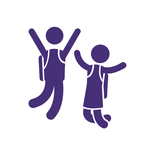 purple icon of jumping students