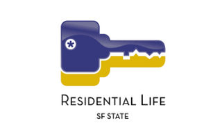 logo of purple and gold keys with text "residential life SF state"