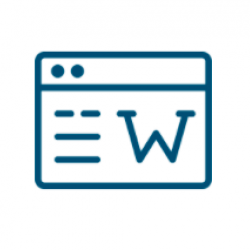 A blue icon of a web page featuring a large "W" in the center